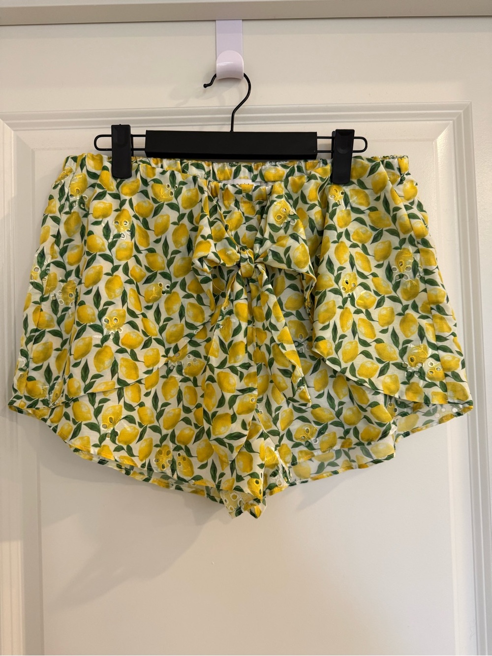 Gianni Bini Lemon-Print Eyelet Tie-Waist Shorts